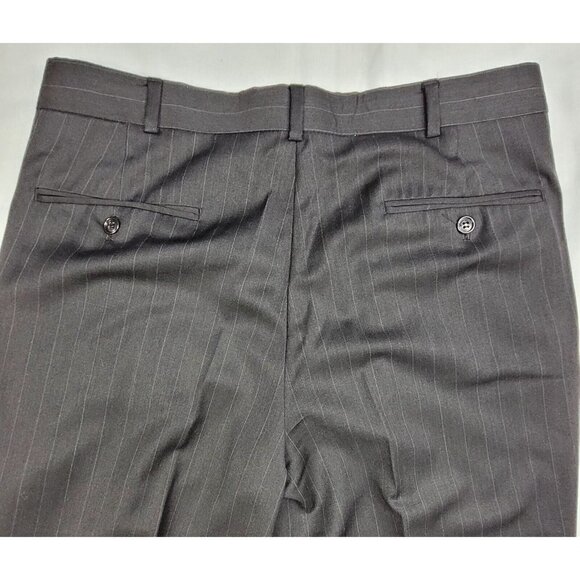 34R Mens Wool Linea Uomo Dress Black Striped Pants Pleated Trousers Slacks 34x31 - Picture 4 of 8